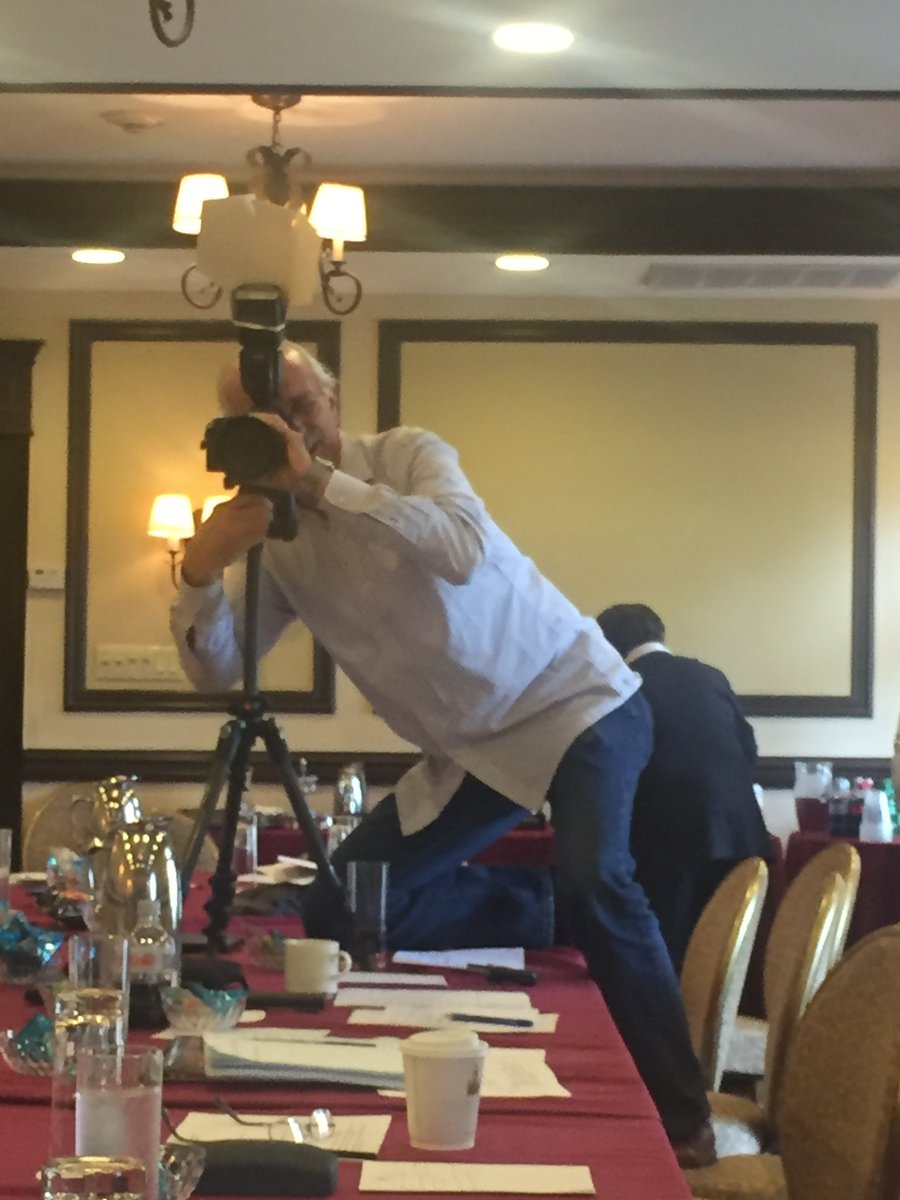Dr. Woodie Flowers setting up the camera for a WFA group photo